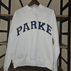 Parke VARSITY Mockneck White Sweatshirt with Navy Logo Tag